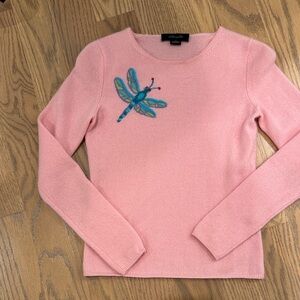 Elegant Pink Sweater with Dragonfly Embroidery